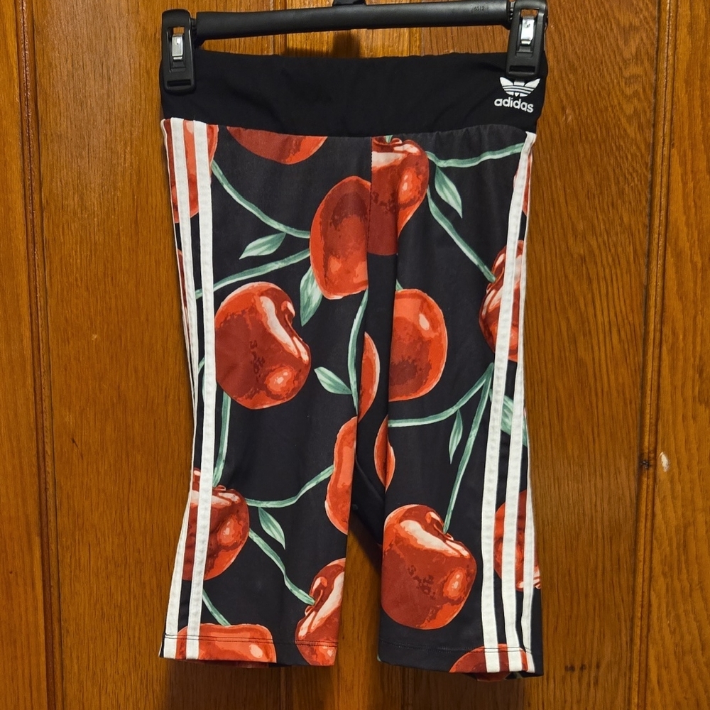 Adidas Womans Biker Shorts with Cherry Design - Black and Red